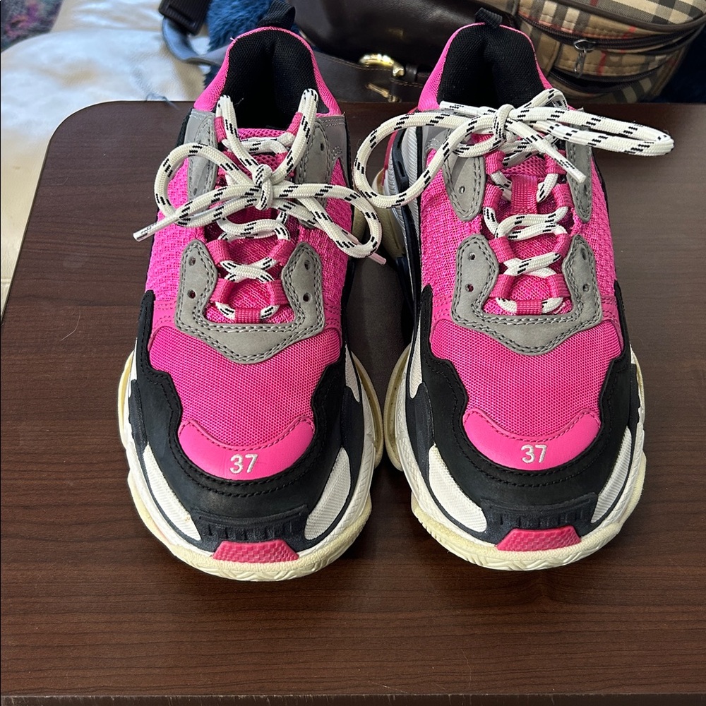 Balenciaga pink and Black Sneakers with White Accents